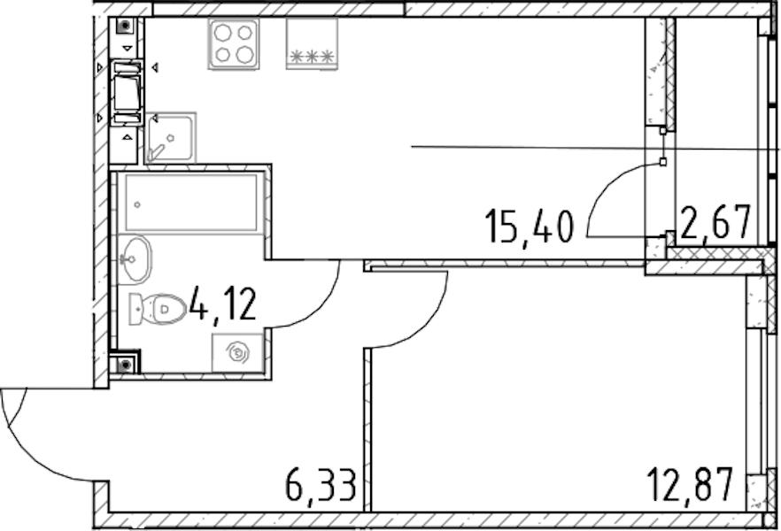 1-комнатная квартира 38.72 м², 16/17 эт., ЖК «Город Первых»